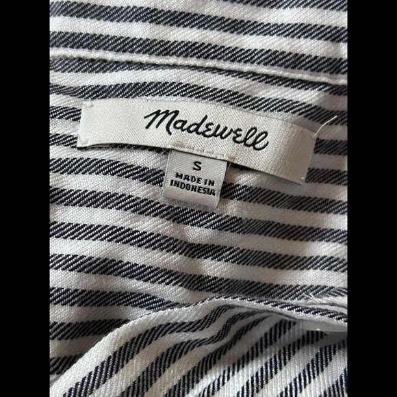 Madewell Shirt Small Womens Gray & White Stripe Cap Sleeve Boxy Button Up Collar - Picture 5 of 6